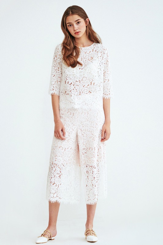 Classy Lace Wide Pants (White)